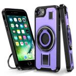 For iPhone 7 / 8 / SE 2022 Ring Holder Carbon Fiber PC Hybrid TPU Phone Case(Purple)