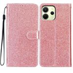 For Redmi Note 14 4G 164.84mm Glitter Powder Flip Leather Phone Case(Rose Gold)