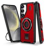 For Samsung Galaxy S24 FE 5G Ring Holder Carbon Fiber PC Hybrid TPU Phone Case(Red)