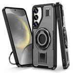 For Samsung Galaxy S24 FE 5G Ring Holder Carbon Fiber PC Hybrid TPU Phone Case(Grey)