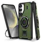 For Samsung Galaxy S24 FE 5G Ring Holder Carbon Fiber PC Hybrid TPU Phone Case(Army Green)