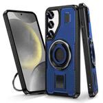 For Samsung Galaxy S24 FE 5G Ring Holder Carbon Fiber PC Hybrid TPU Phone Case(Blue)