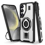 For Samsung Galaxy S24 5G Ring Holder Carbon Fiber PC Hybrid TPU Phone Case(White)