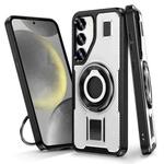 For Samsung Galaxy S23 5G Ring Holder Carbon Fiber PC Hybrid TPU Phone Case(White)