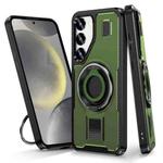 For Samsung Galaxy S23+ 5G Ring Holder Carbon Fiber PC Hybrid TPU Phone Case(Army Green)