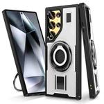 For Samsung Galaxy S23 Ultra 5G Ring Holder Carbon Fiber PC Hybrid TPU Phone Case(White)