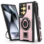 For Samsung Galaxy S23 Ultra 5G Ring Holder Carbon Fiber PC Hybrid TPU Phone Case(Rose Gold)