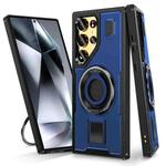 For Samsung Galaxy S24 Ultra 5G Ring Holder Carbon Fiber PC Hybrid TPU Phone Case(Blue)