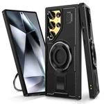 For Samsung Galaxy S25 Ultra 5G Ring Holder Carbon Fiber PC Hybrid TPU Phone Case(Black)