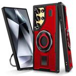 For Samsung Galaxy S25 Ultra 5G Ring Holder Carbon Fiber PC Hybrid TPU Phone Case(Red)