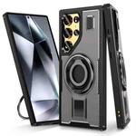 For Samsung Galaxy S25 Ultra 5G Ring Holder Carbon Fiber PC Hybrid TPU Phone Case(Grey)