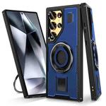 For Samsung Galaxy S25 Ultra 5G Ring Holder Carbon Fiber PC Hybrid TPU Phone Case(Blue)