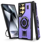 For Samsung Galaxy S25 Ultra 5G Ring Holder Carbon Fiber PC Hybrid TPU Phone Case(Purple)