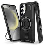 For Samsung Galaxy S25 5G Ring Holder Carbon Fiber PC Hybrid TPU Phone Case(Black)