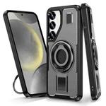 For Samsung Galaxy S25 5G Ring Holder Carbon Fiber PC Hybrid TPU Phone Case(Grey)