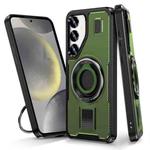 For Samsung Galaxy S25 5G Ring Holder Carbon Fiber PC Hybrid TPU Phone Case(Army Green)