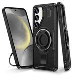 For Samsung Galaxy S25+ 5G Ring Holder Carbon Fiber PC Hybrid TPU Phone Case(Black)