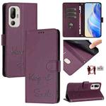 For HTC U24 Pro Smile Embossing RFID Leather Phone Case(Violet)