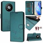 For ZTE Blade A73 5G Smile Embossing RFID Leather Phone Case(Peacock Green)