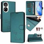 For ZTE Blade V40s Smile Embossing RFID Leather Phone Case(Peacock Green)