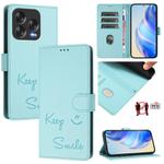 For ZTE Blade V70 Design Smile Embossing RFID Leather Phone Case(Mint Green)
