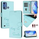 For ZTE Blade A53 Pro Smile Embossing RFID Leather Phone Case(Mint Green)