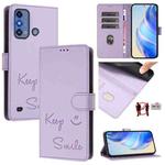 For ZTE Blade A53 Pro Smile Embossing RFID Leather Phone Case(Light Purple)