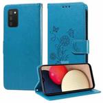 For Samsung Galaxy A03s 166mm EU Embossed Butterfly Flowers Leather Phone Case(Blue)