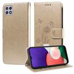 For Samsung Galaxy A22 5G Embossed Butterfly Flowers Leather Phone Case(Gold)