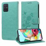 For Samsung Galaxy A71 4G Embossed Butterfly Flowers Leather Phone Case(Green)