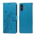 For Samsung Galaxy A25 5G Japan Version / A25e Embossed Butterfly Flowers Leather Phone Case(Blue)