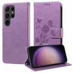 For Samsung Galaxy S24 Ultra 5G Embossed Butterfly Flowers Leather Phone Case(Purple)