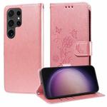 For Samsung Galaxy S23 Ultra 5G Embossed Butterfly Flowers Leather Phone Case(Rose Gold)