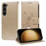 For Samsung Galaxy S23+ 5G Embossed Butterfly Flowers Leather Phone Case(Gold)