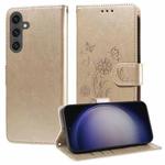 For Samsung Galaxy S23 FE 5G Embossed Butterfly Flowers Leather Phone Case(Gold)