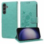 For Samsung Galaxy S23 FE 5G Embossed Butterfly Flowers Leather Phone Case(Green)