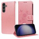 For Samsung Galaxy S23 FE 5G Embossed Butterfly Flowers Leather Phone Case(Rose Gold)