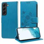 For Samsung Galaxy S22+ 5G Embossed Butterfly Flowers Leather Phone Case(Blue)