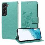 For Samsung Galaxy S21 FE 5G Embossed Butterfly Flowers Leather Phone Case(Green)