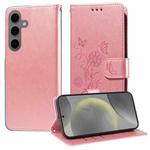 For Samsung Galaxy S25 5G Embossed Butterfly Flowers Leather Phone Case(Rose Gold)