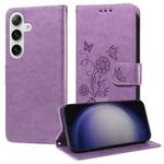 For Samsung Galaxy S25+ 5G Embossed Butterfly Flowers Leather Phone Case(Purple)