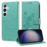 For Samsung Galaxy S25+ 5G Embossed Butterfly Flowers Leather Phone Case(Green)