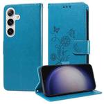 For Samsung Galaxy S25+ 5G Embossed Butterfly Flowers Leather Phone Case(Blue)