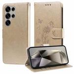 For Samsung Galaxy S25 Ultra 5G Embossed Butterfly Flowers Leather Phone Case(Gold)