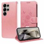 For Samsung Galaxy S25 Ultra 5G Embossed Butterfly Flowers Leather Phone Case(Rose Gold)