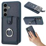 For Samsung Galaxy S24 5G Litchi Texture Drawing Card Bag Ring Holder Phone Case(Blue)