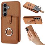 For Samsung Galaxy S24 FE 5G Litchi Texture Drawing Card Bag Ring Holder Phone Case(Brown)