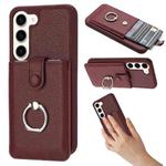 For Samsung Galaxy S23 5G Litchi Texture Drawing Card Bag Ring Holder Phone Case(Wine Red)