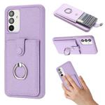 For Samsung Galaxy A13 4G / 5G Litchi Texture Drawing Card Bag Ring Holder Phone Case(Purple)
