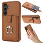 For Samsung Galaxy A34 5G Litchi Texture Drawing Card Bag Ring Holder Phone Case(Brown)